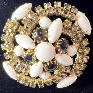 Vintage Black & White Brooch with Rhinestones-Pre Owned.